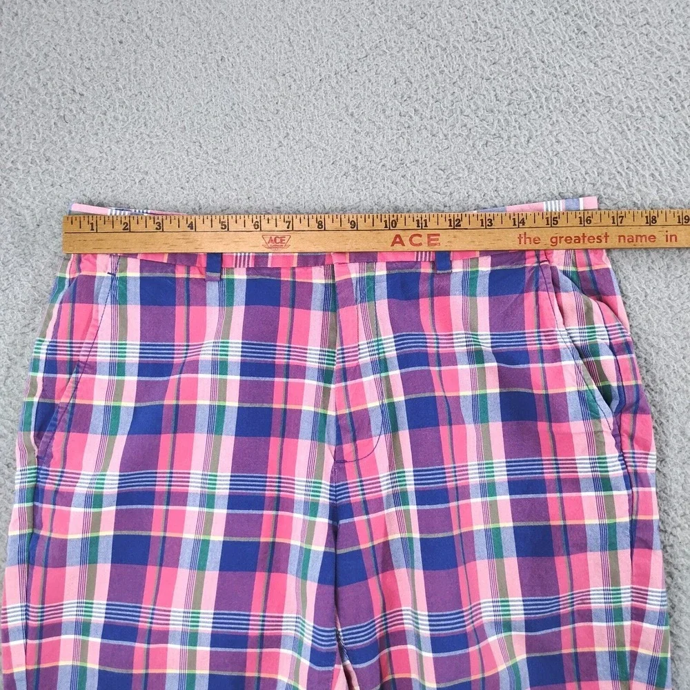 Brooks Brothers Shorts Mens 33 Pink Cotton Plaid Flat Front Slash Pockets Chino
